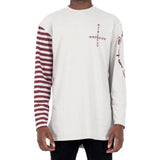 HALF STRIPE LONG SLEEVE T - ECRU/BURGUNDY